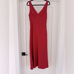 Red Satin Effect Midi Dress